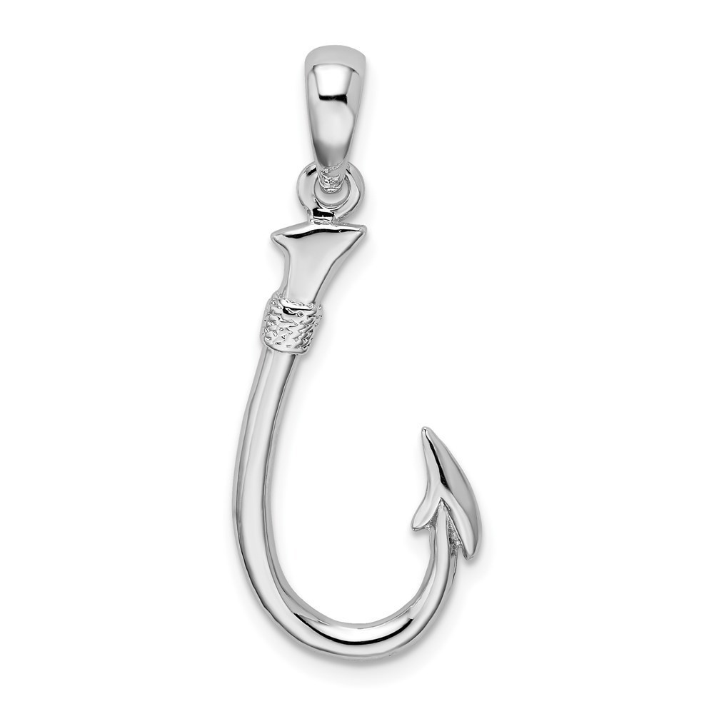 925 Sterling Silver Rhodium-plated Polished 3D Fish Hook Necklace Charm Pendant